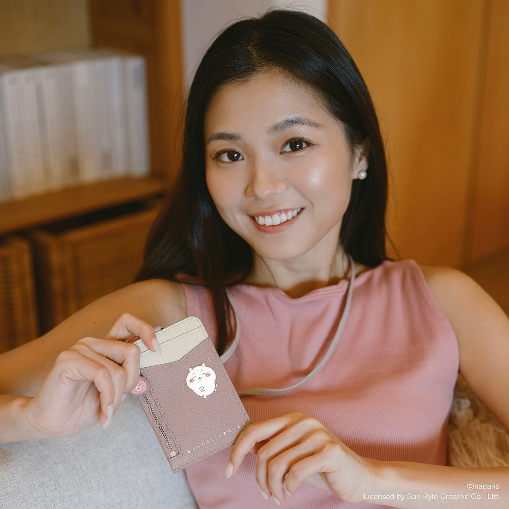 CHIIKAWA Leather ID Badge Holder in pink - Chiikawa - Samuel Ashley