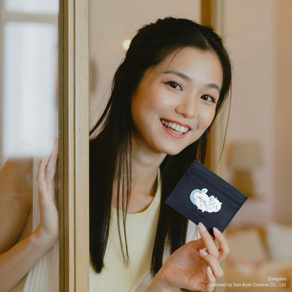 CHIIKAWA Leather Card Holder in navy - Samuel Ashley