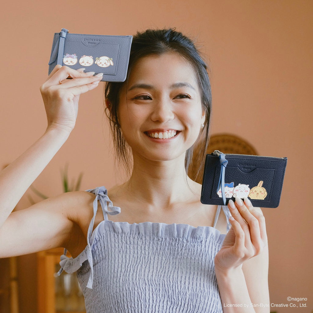 CHIIKAWA Leather Key Purse in navy and blue - Samuel Ashley