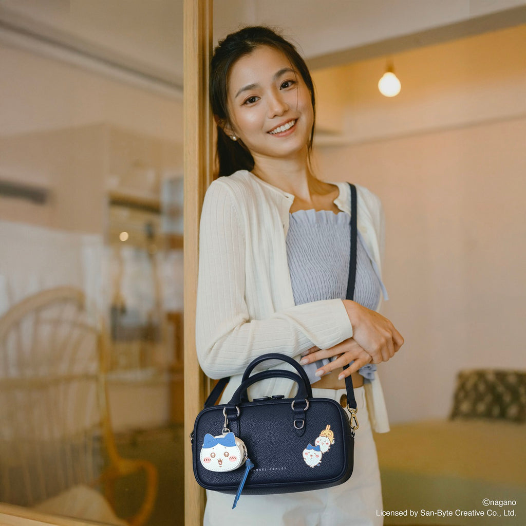 CHIIKAWA Leather Barrel Bag in navy - Samuel Ashley