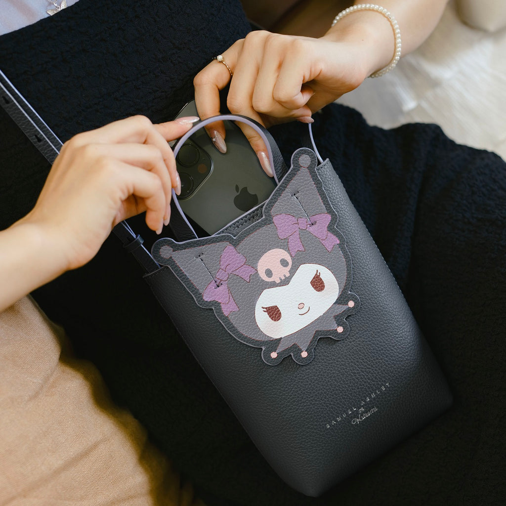 Samuel Ashley x Sanrio Characters Leather Phone Pouch - Kuromi - Dark Grey