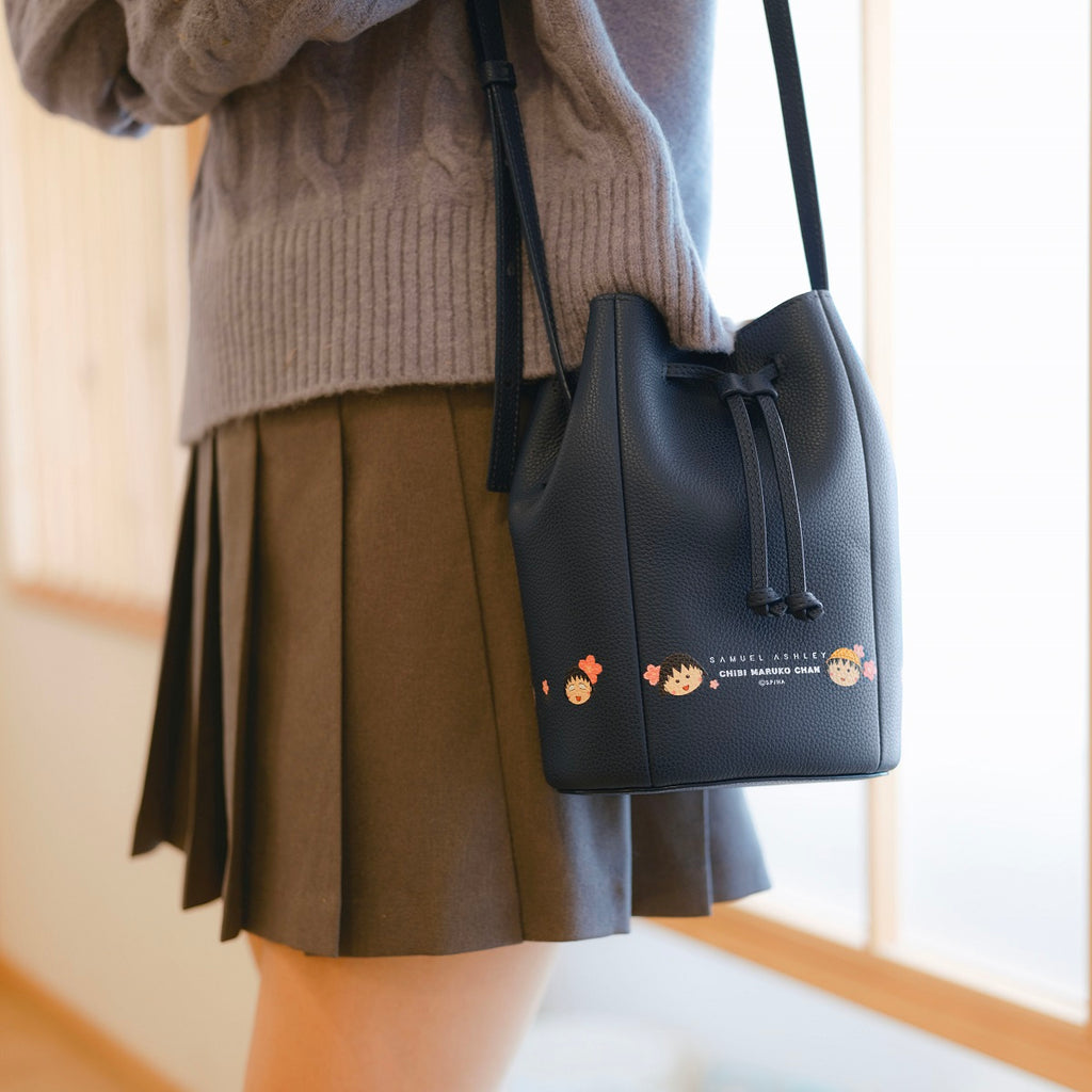 Samuel Ashley x Chibi Maruko Chan Leather Bucket Bag - Navy