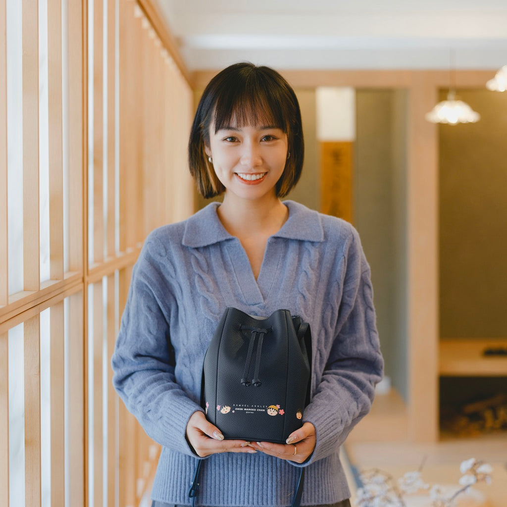 Samuel Ashley x Chibi Maruko Chan Leather Bucket Bag - Navy