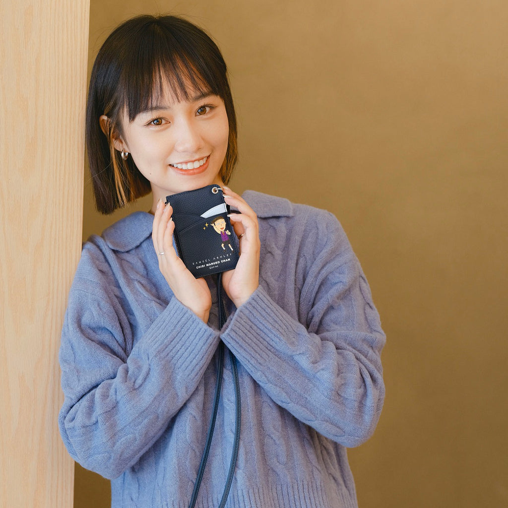 Samuel Ashley x Chibi Maruko Chan Leather ID Badge Holder  -Navy