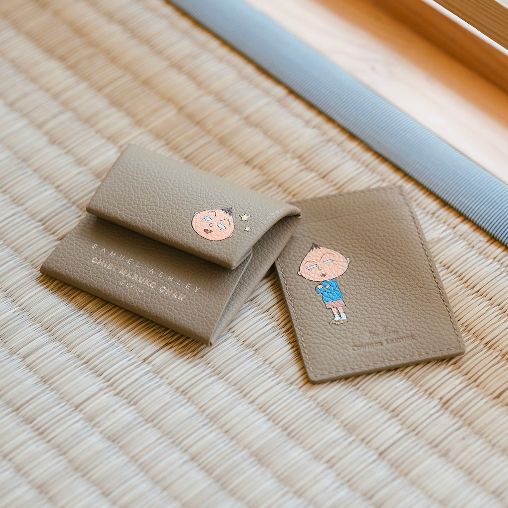 Samuel Ashley x Chibi Maruko Chan Leather Card Holder and Coin Case in Taupe