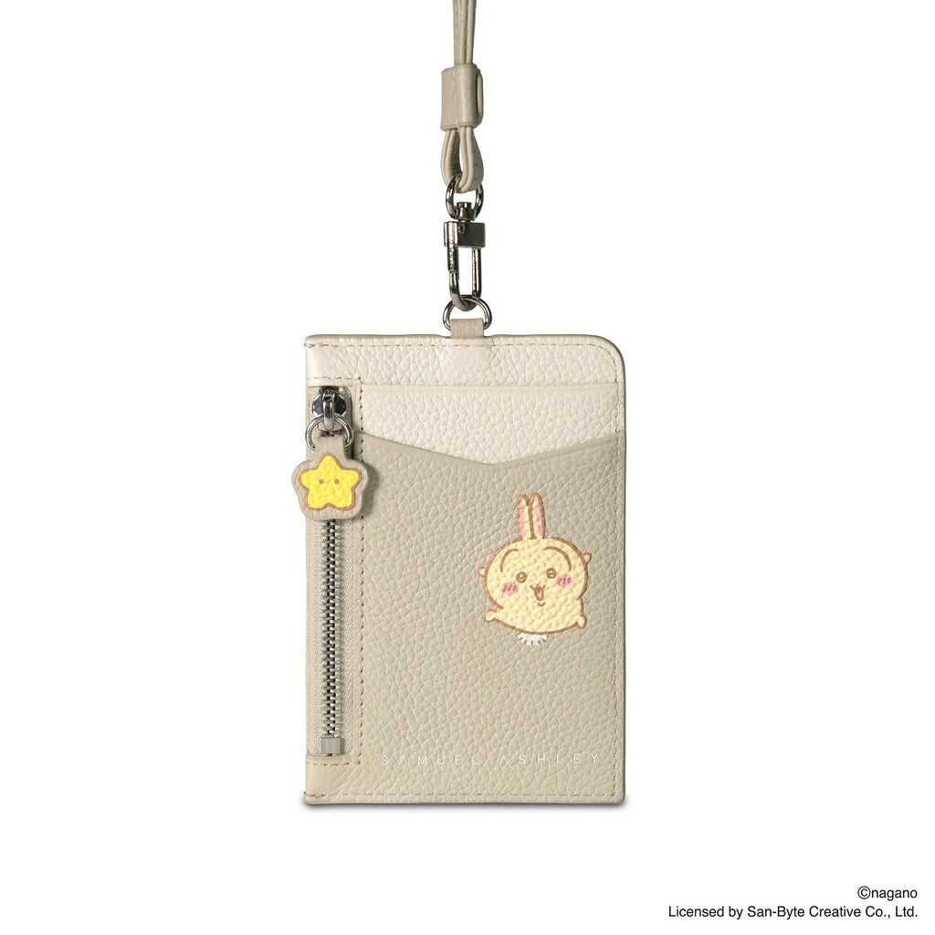 CHIIKAWA Leather ID Badge Holder in beige - Usagi - Samuel Ashley