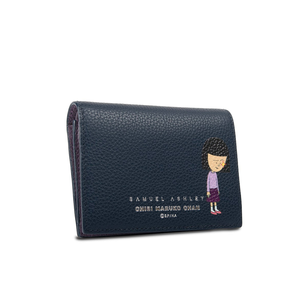 Samuel Ashley x Chibi Maruko Chan Bi-fold Leather Wallet - Navy
