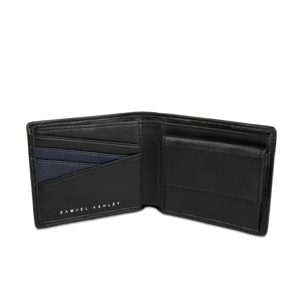 Samuel Ashley - Theo Leather Bi-fold Wallet with Coin Case (RFID) in black