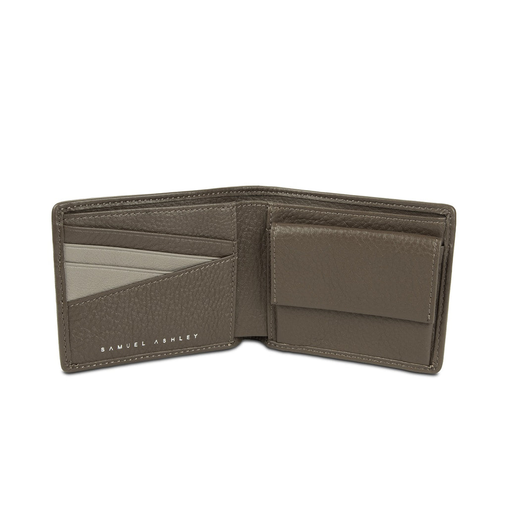 Samuel Ashley - Theo Leather Bi-fold Wallet with Coin Case (RFID) in khaki