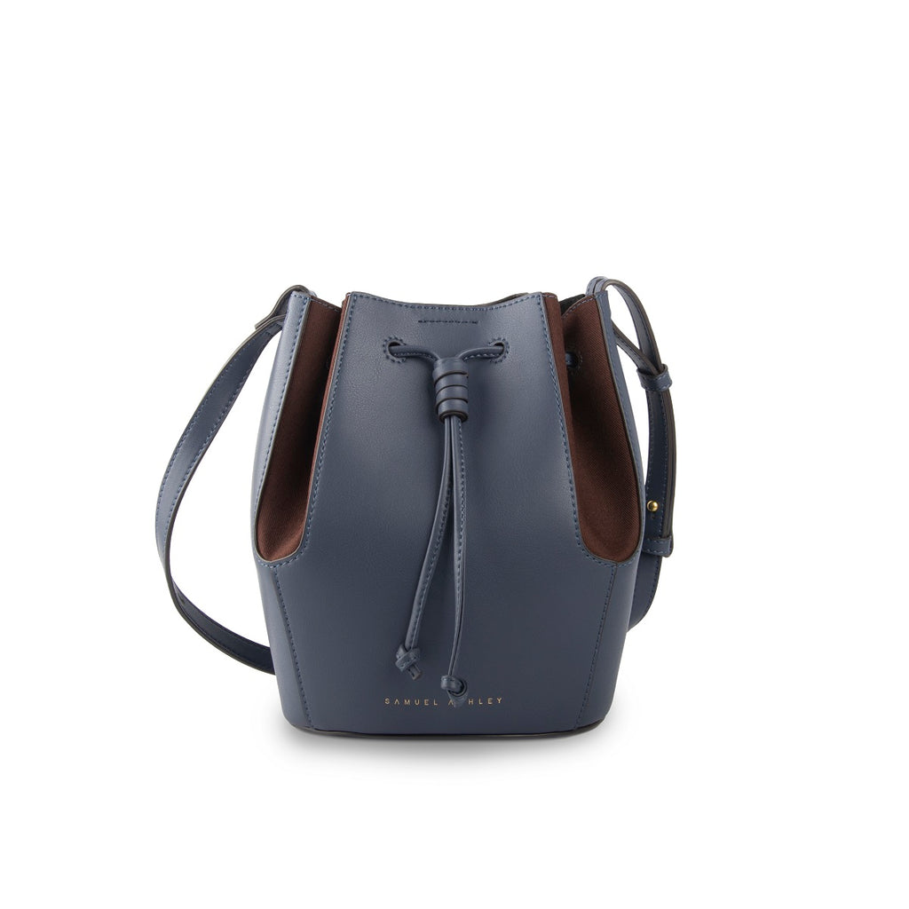 Samuel Ashley - Chantal Drawstring Leather Bag in navy