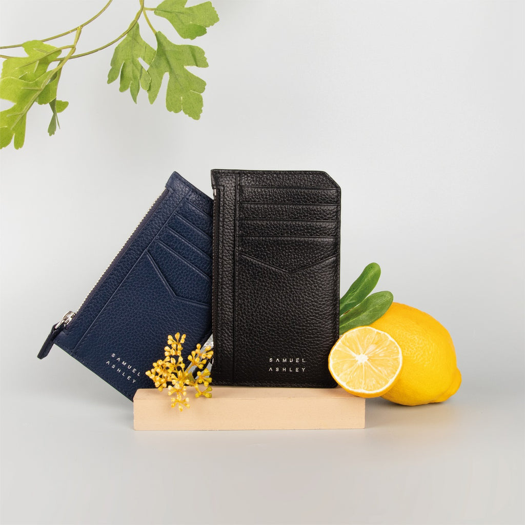 Nicky Leather Card Case with Zip Pocket - Samuel Ashley